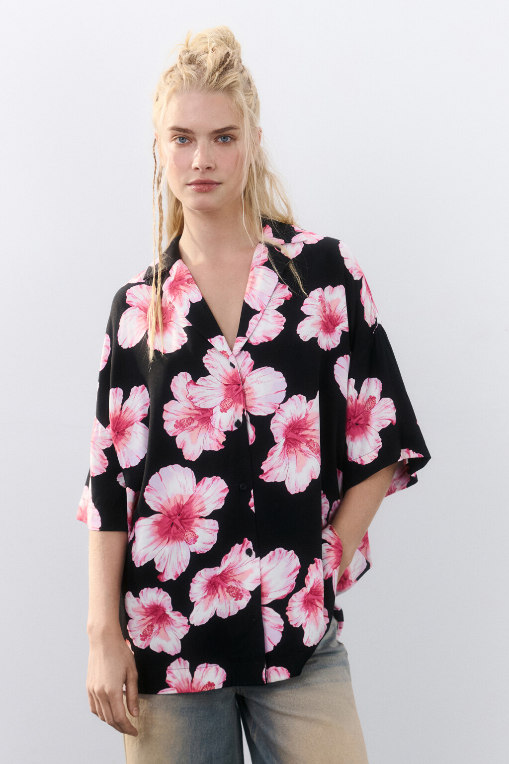 Рубашка вискозная с принтом - цвет белый - 5