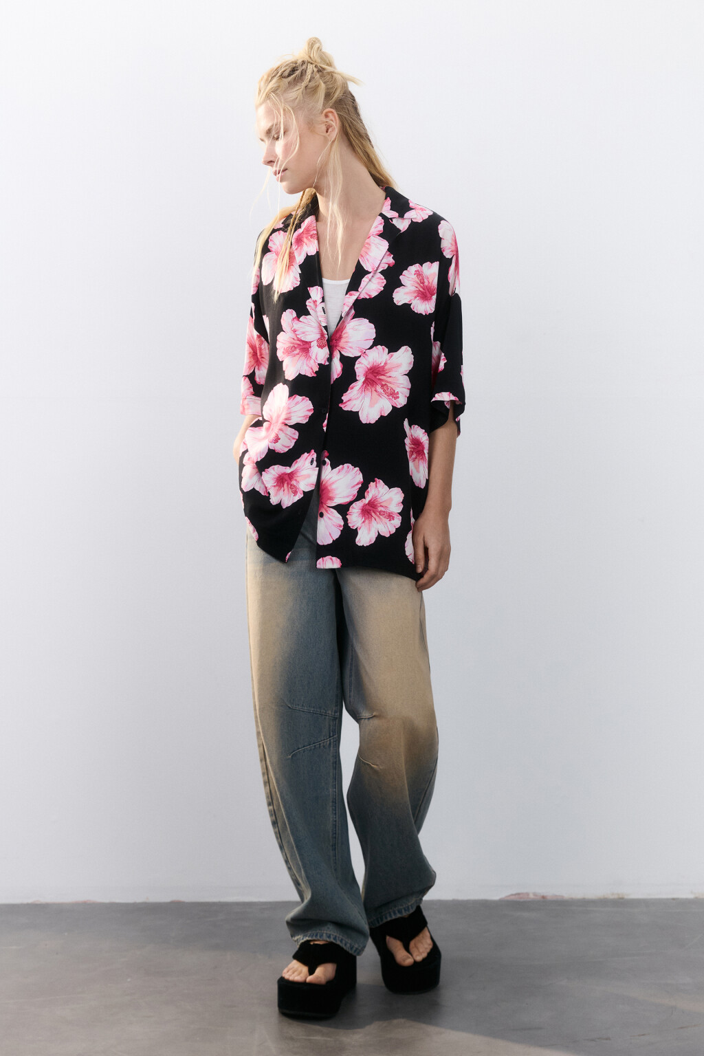 Рубашка вискозная с принтом - цвет белый - 7