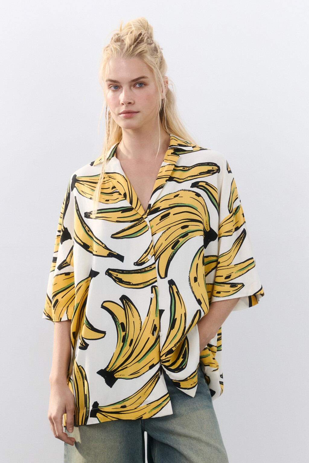 Рубашка вискозная с принтом - цвет мультиколор - 3