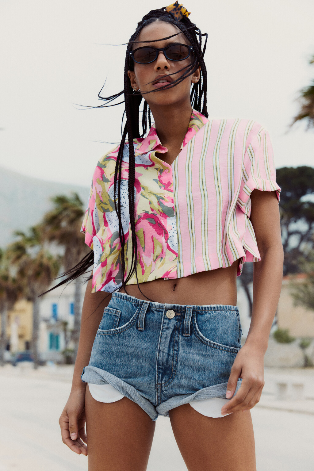 Рубашка укороченная с принтом - цвет розовый - 8