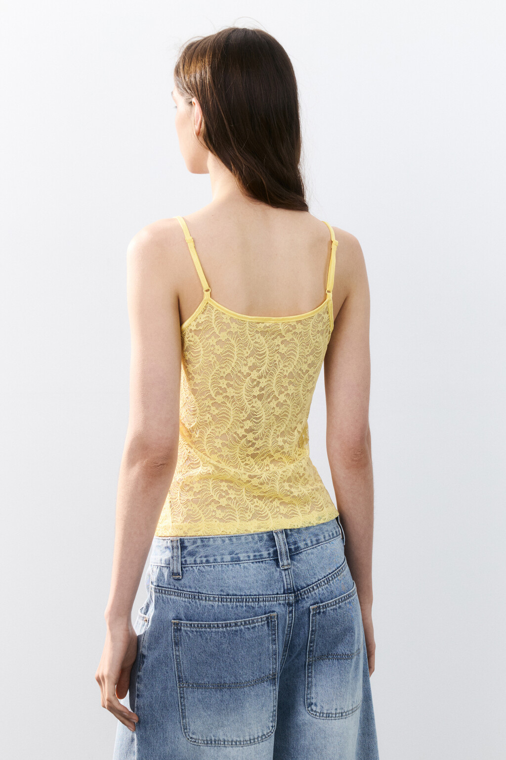 Майка ажурная на тонких бретельках - цвет желтый - 3