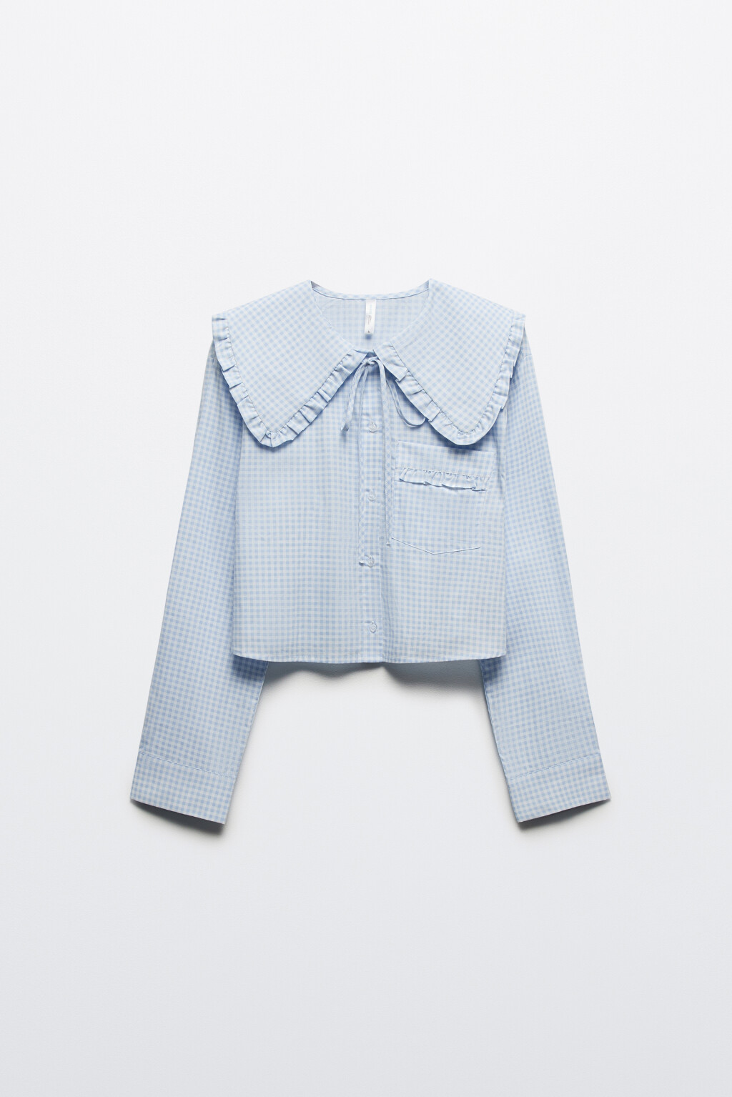 Блузка с воротником на завязках - цвет голубой - 7
