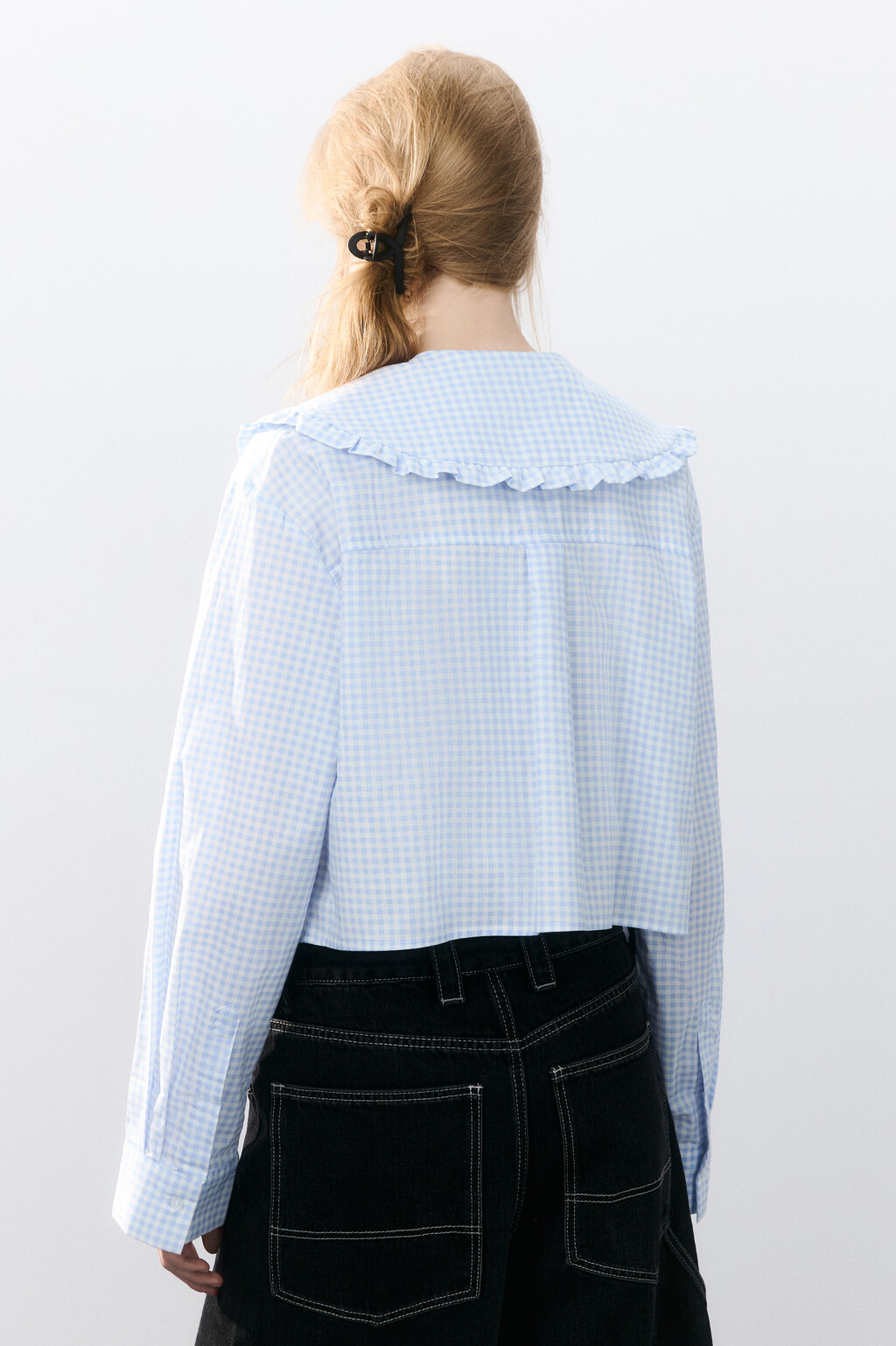 Блузка с воротником на завязках - цвет голубой - 3