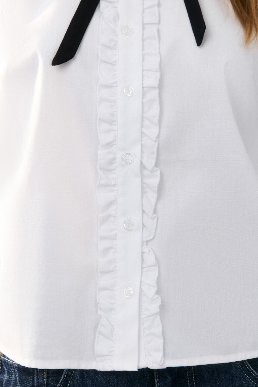 Блузка с ажурным воротником на завязках - цвет белый - 6