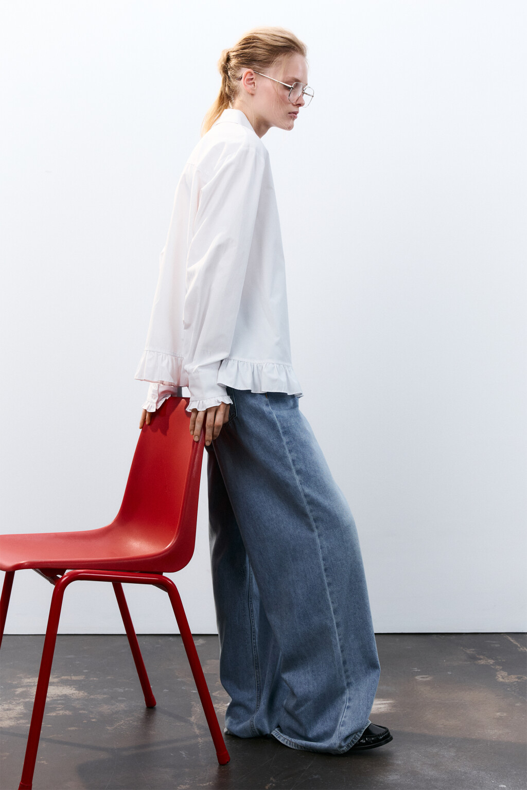 Блузка-рубашка с оборками - цвет белый - 1