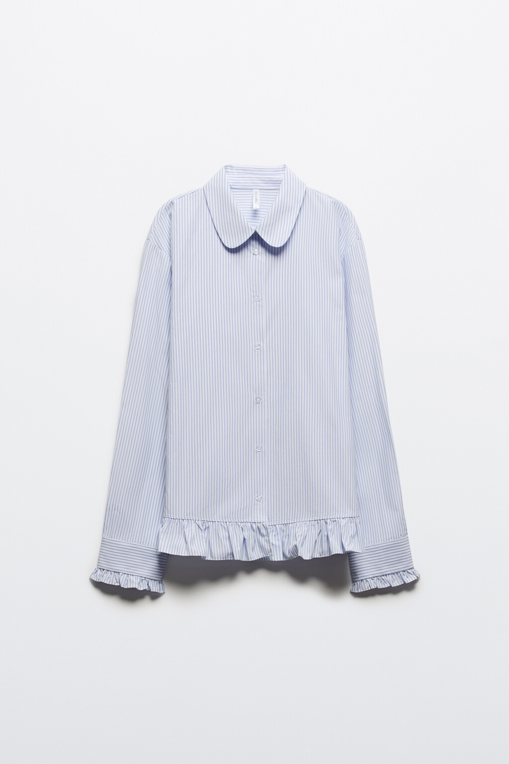 Блузка-рубашка с оборками - цвет голубой - 8