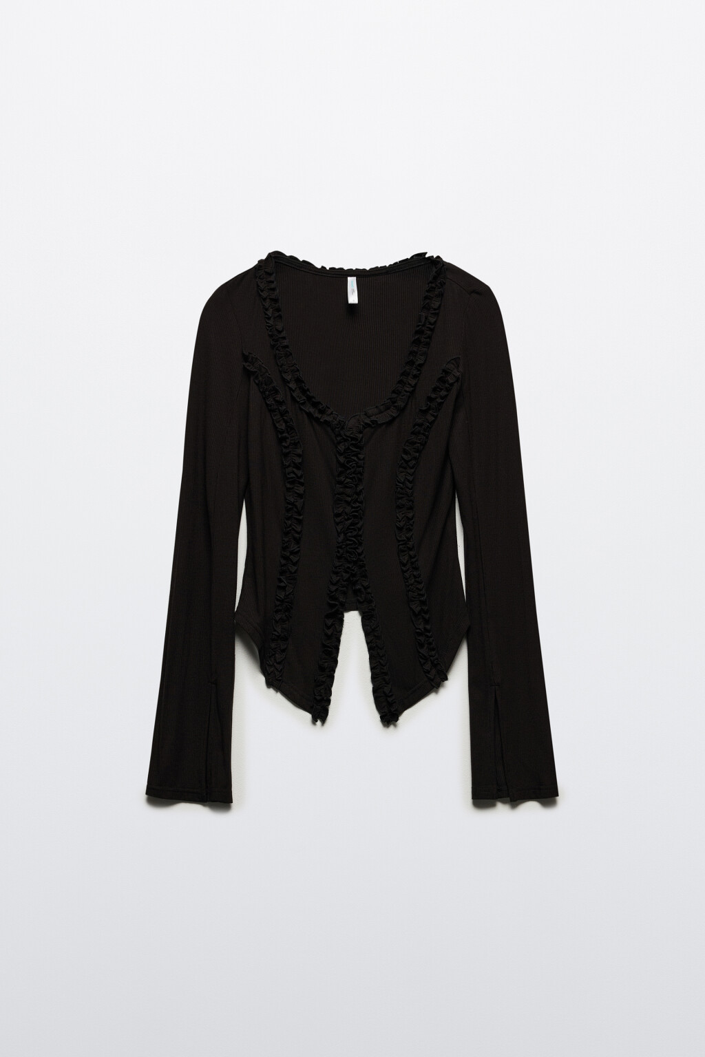 Блузка на завязках с оборками - цвет черный - 7