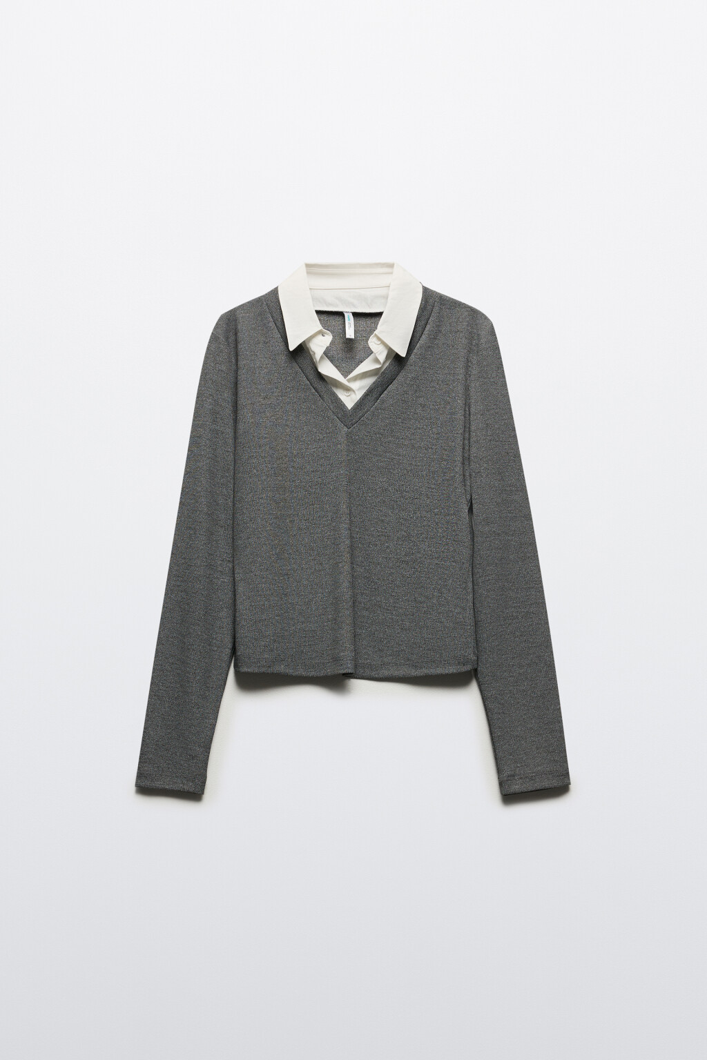 Лонгслив с рубашечным воротником - цвет серый - 7