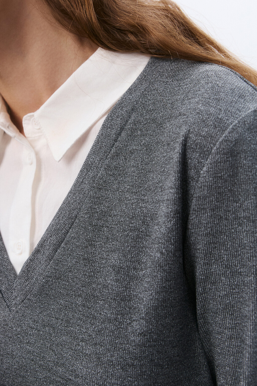 Лонгслив с рубашечным воротником - цвет серый - 6