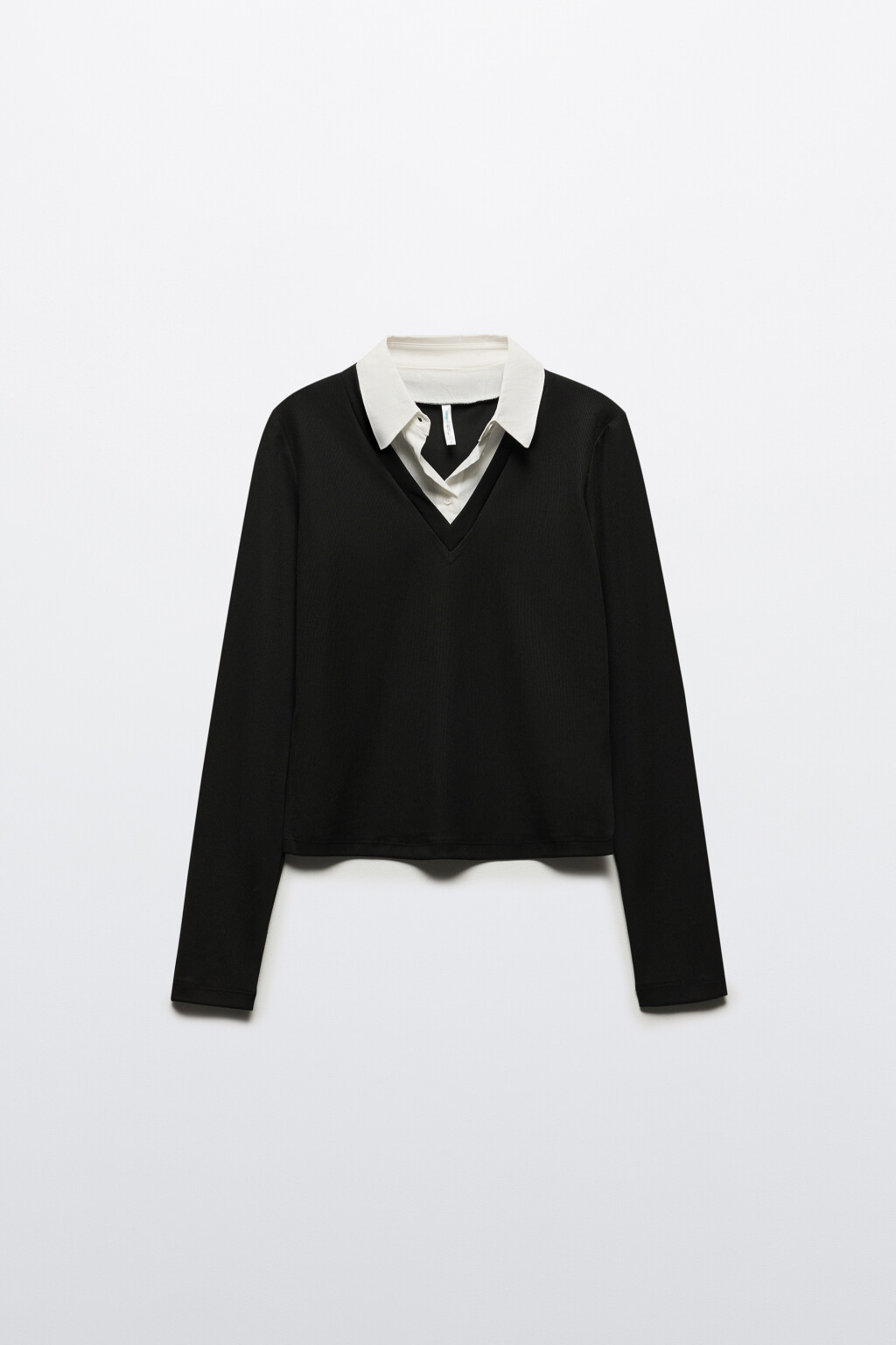 Лонгслив с рубашечным воротником - цвет черный - 7
