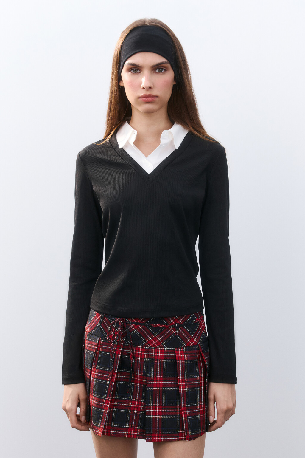 Лонгслив с рубашечным воротником - цвет черный - 2