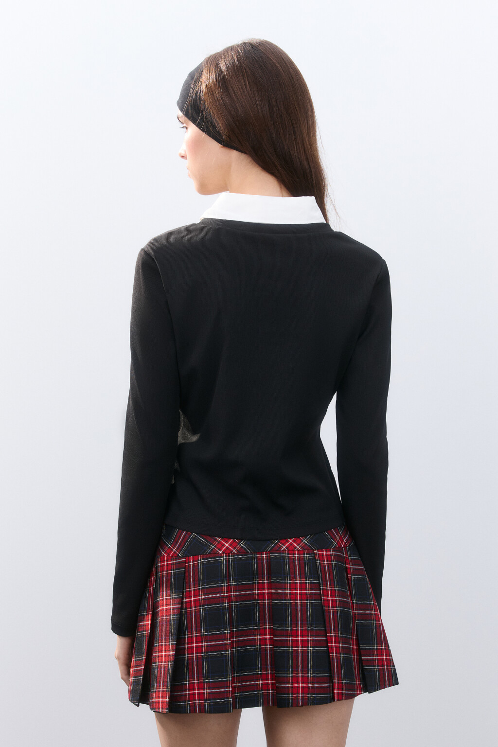 Лонгслив с рубашечным воротником - цвет черный - 3