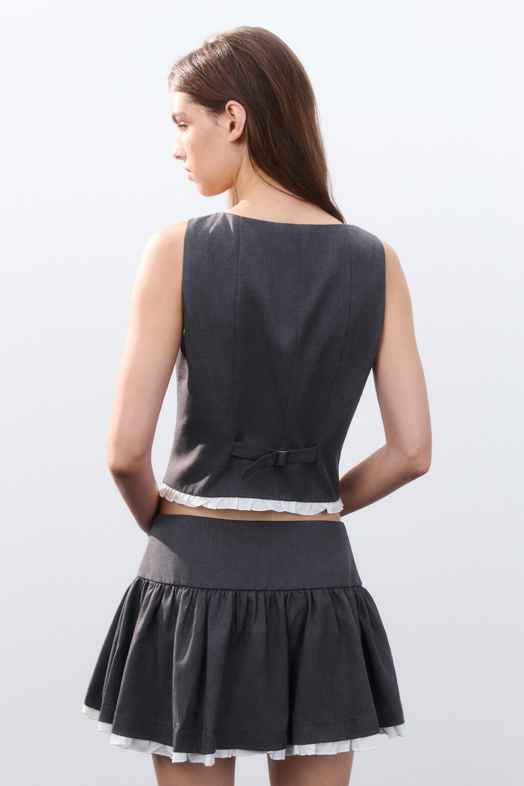 Жилет облегающий с оборками - цвет серый - 3