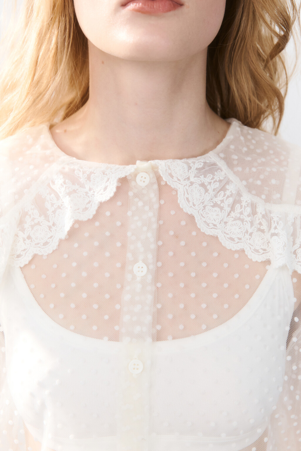 Блузка из сетки с кружевом - цвет белый - 5