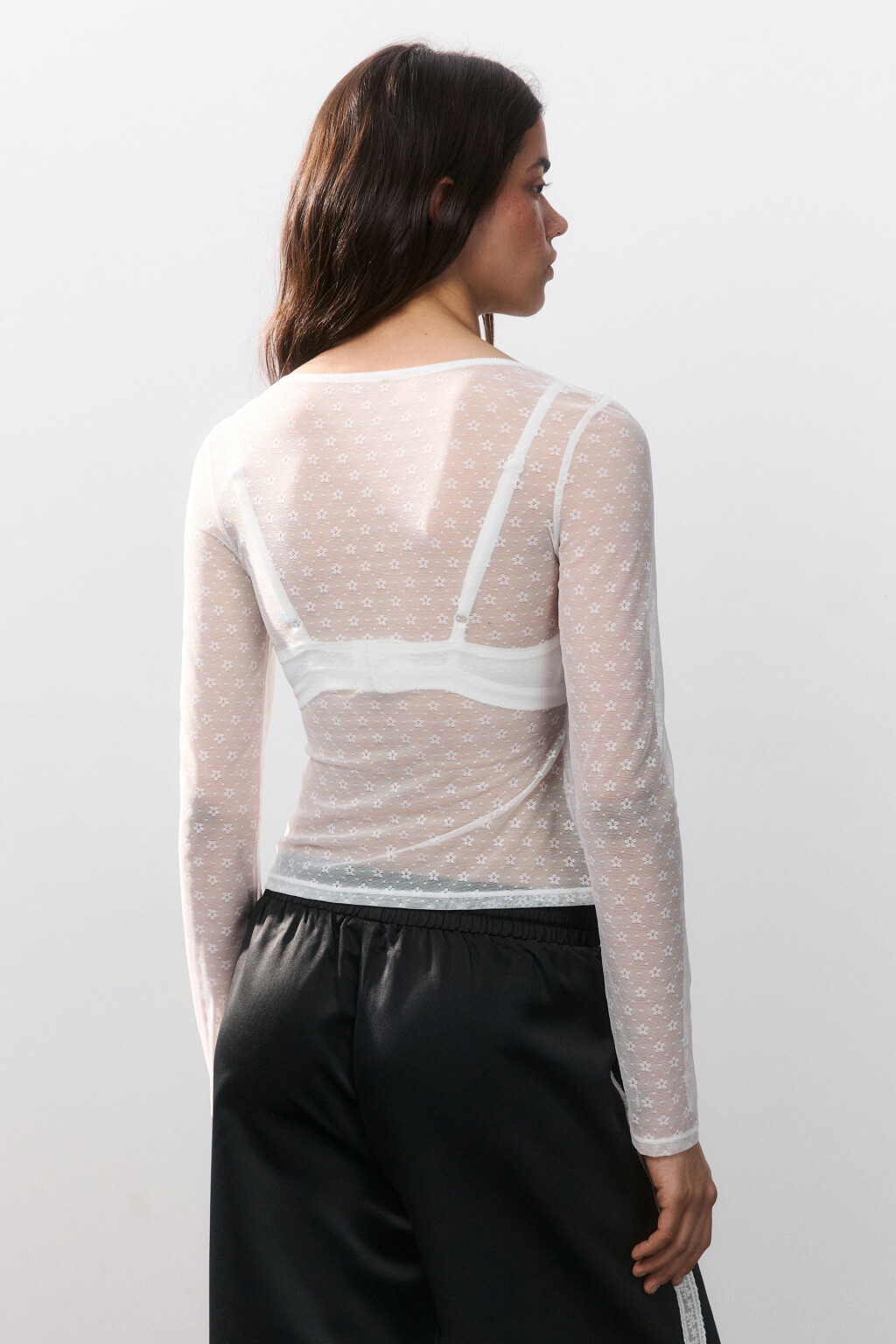 Лонгслив из прозрачного кружева - цвет белый - 3