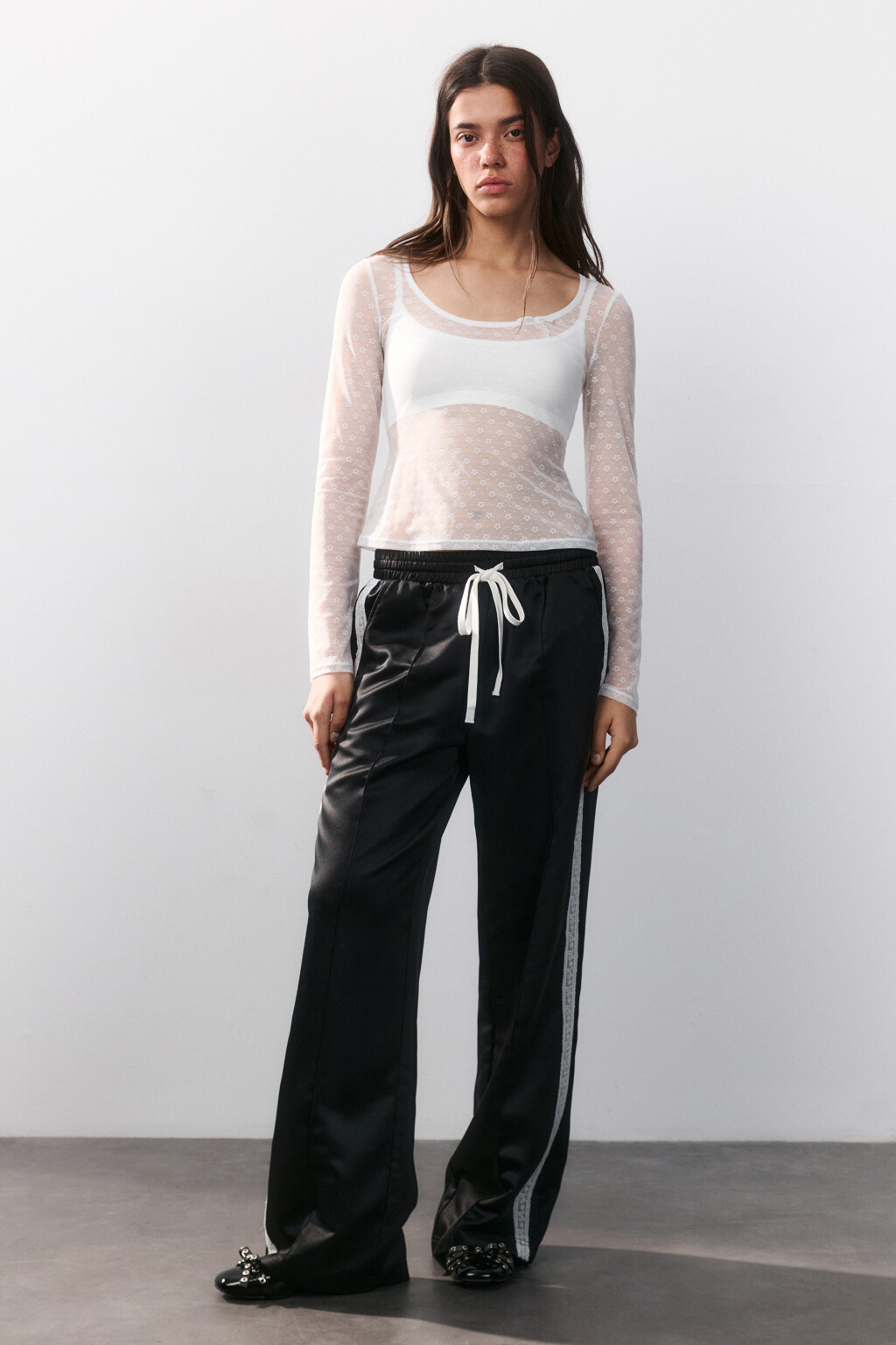 Лонгслив из прозрачного кружева - цвет белый - 4