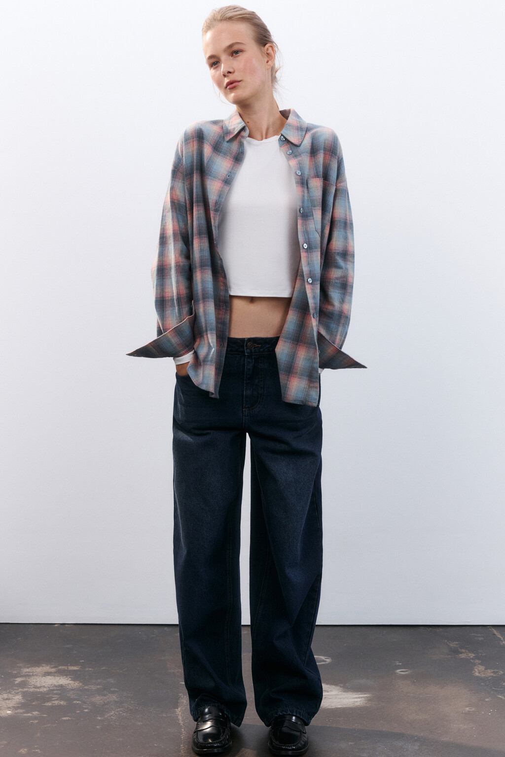 Рубашка хлопковая в клетку - цвет мультиколор - 1