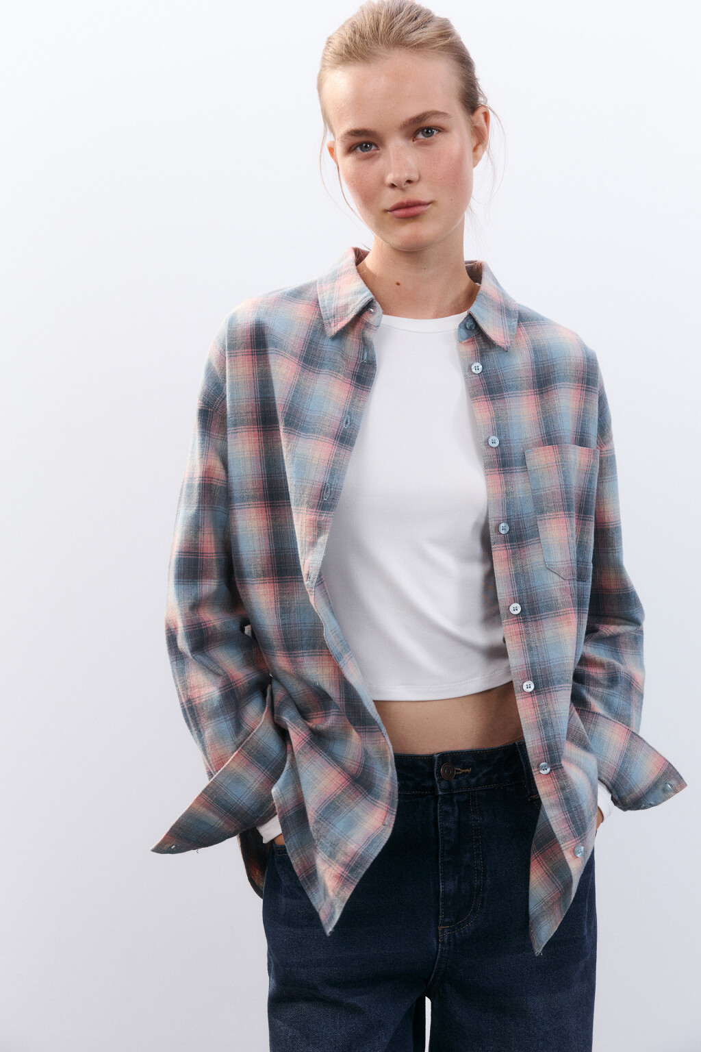 Рубашка хлопковая в клетку - цвет мультиколор - 2