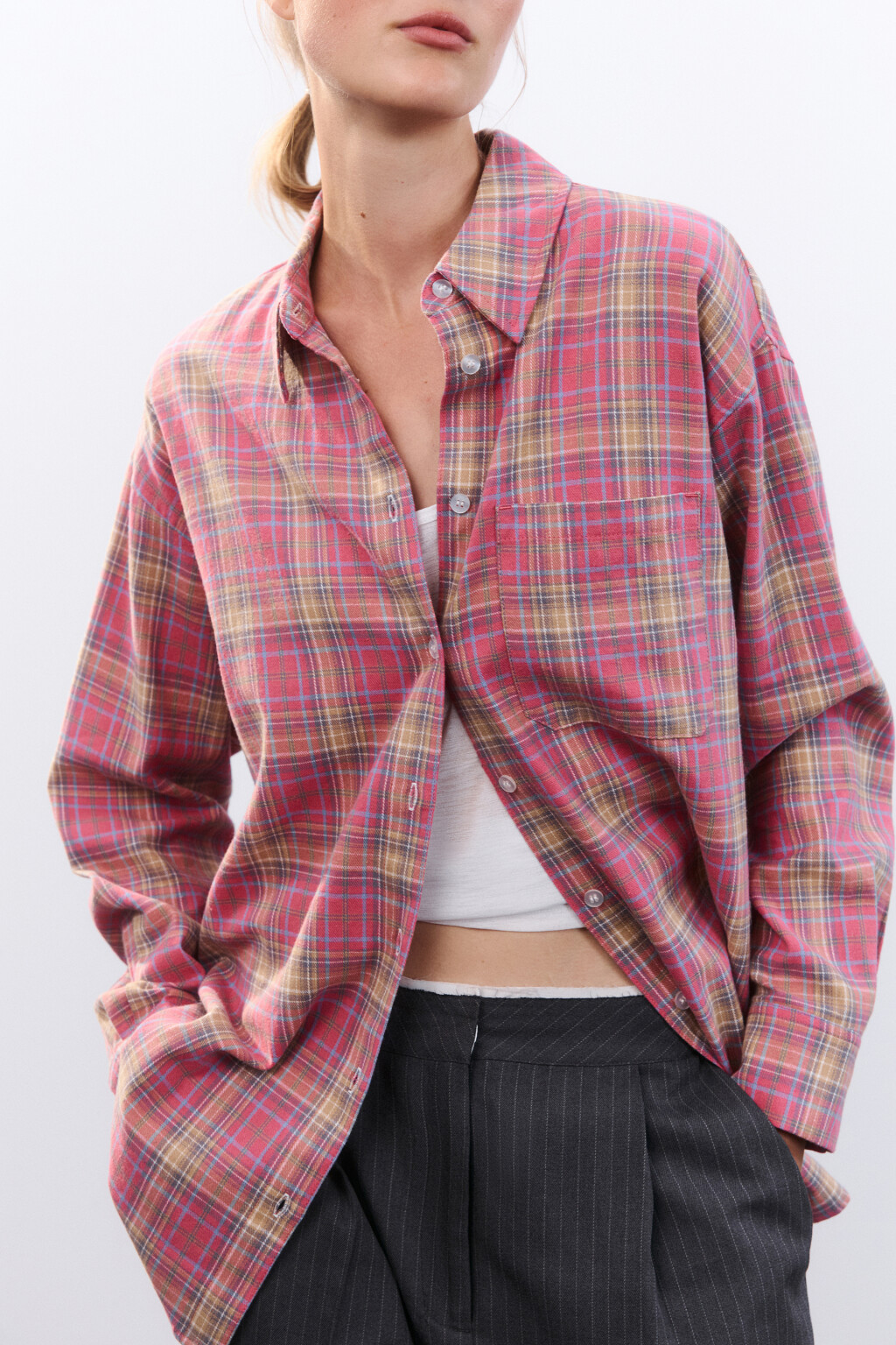 Рубашка хлопковая в клетку - цвет розовый - 1