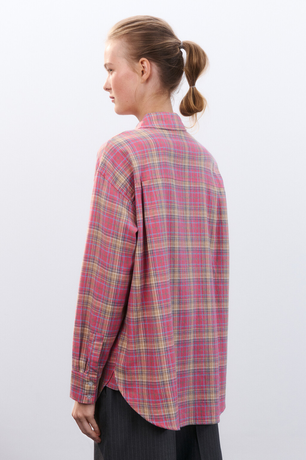 Рубашка хлопковая в клетку - цвет розовый - 4