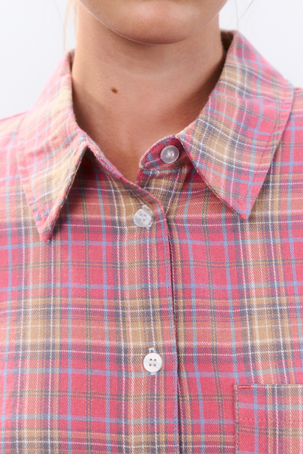 Рубашка хлопковая в клетку - цвет розовый - 6
