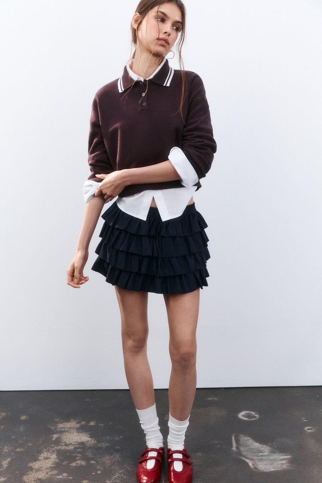 Джемпер-поло из вязаного трикотажа - цвет коричневый - 1