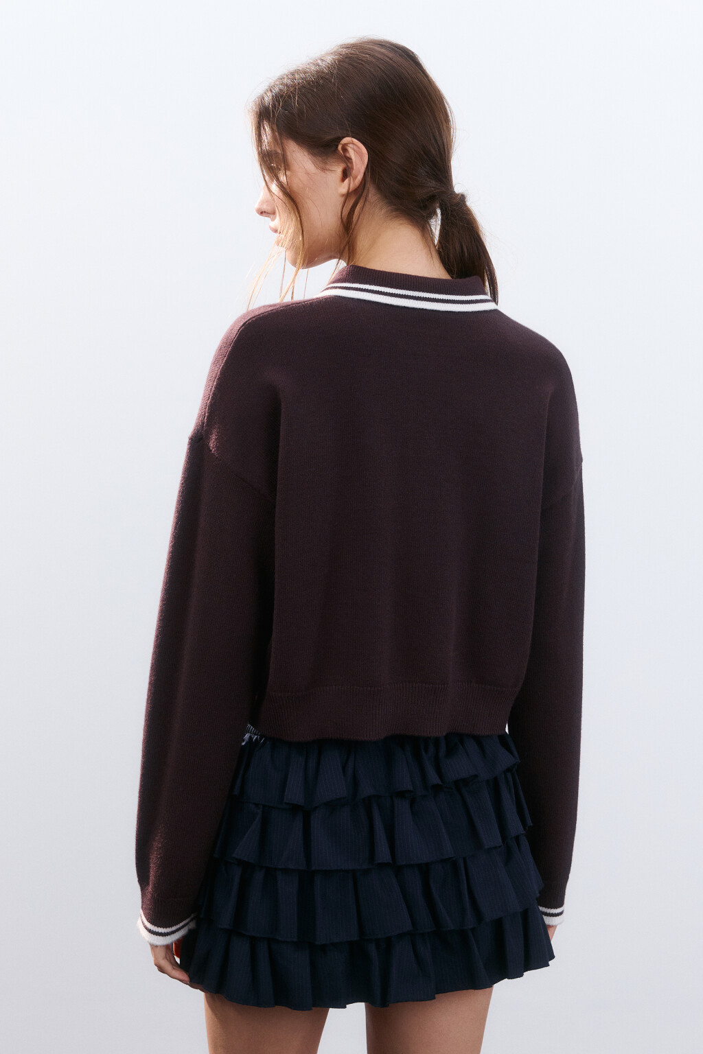 Джемпер-поло из вязаного трикотажа - цвет коричневый - 4