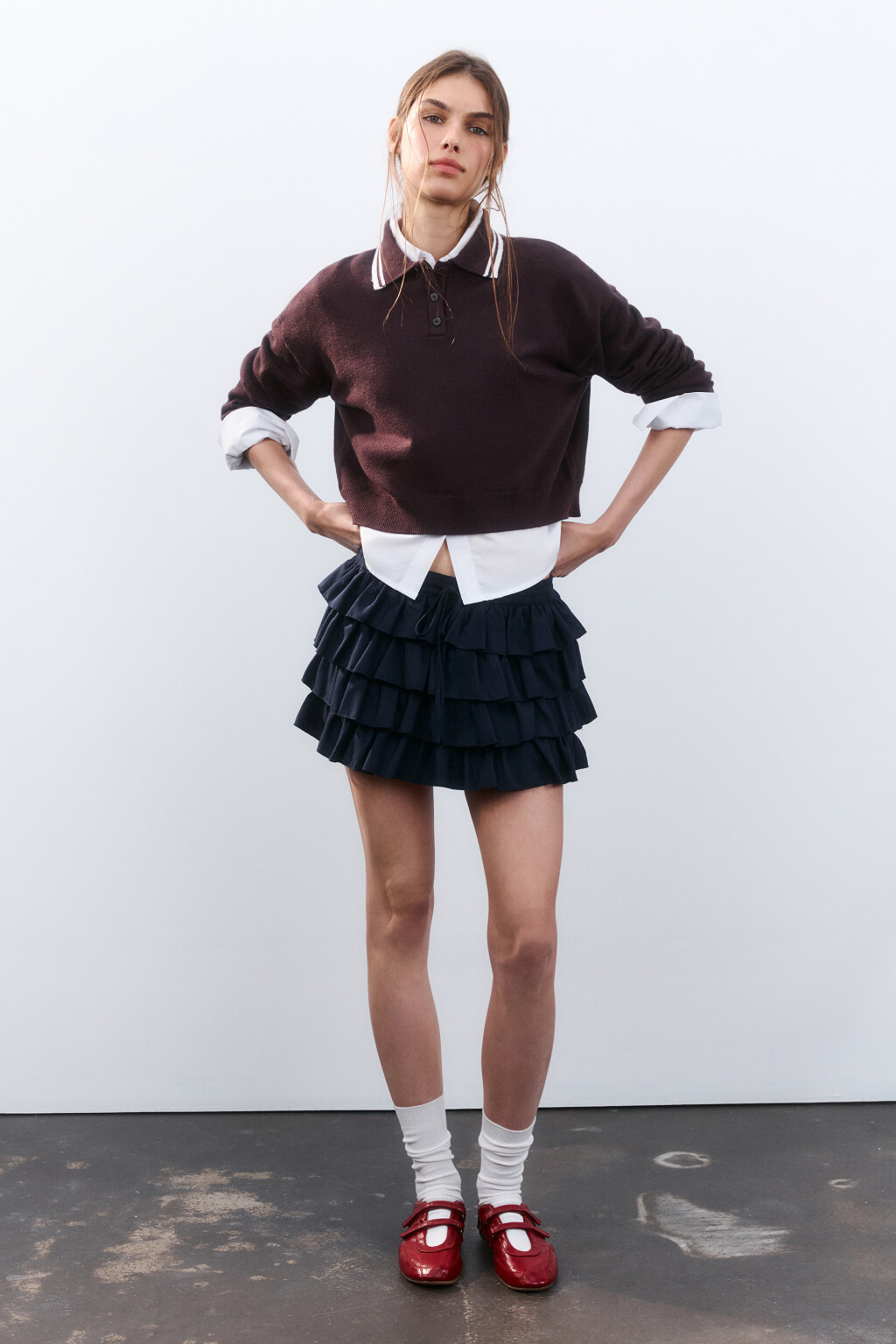 Джемпер-поло из вязаного трикотажа - цвет коричневый - 5