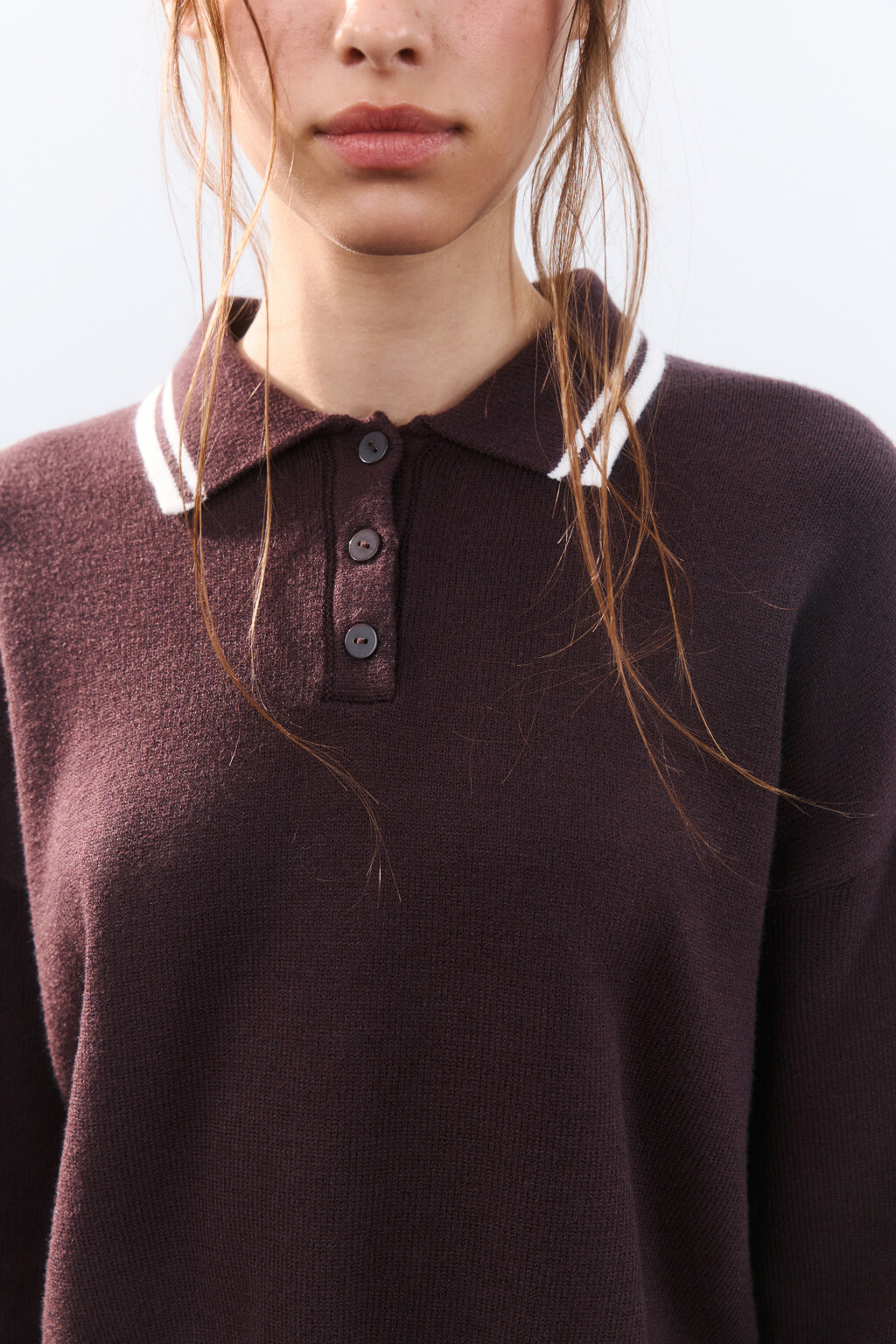 Джемпер-поло из вязаного трикотажа - цвет коричневый - 6