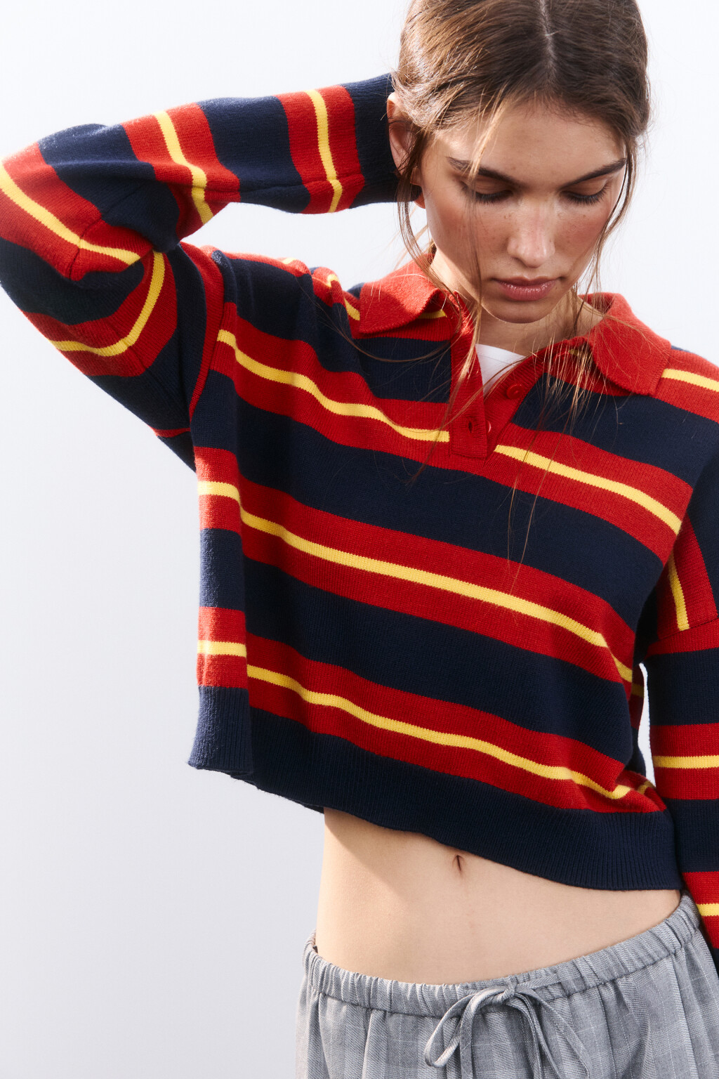 Джемпер-поло из вязаного трикотажа - цвет красный - 1