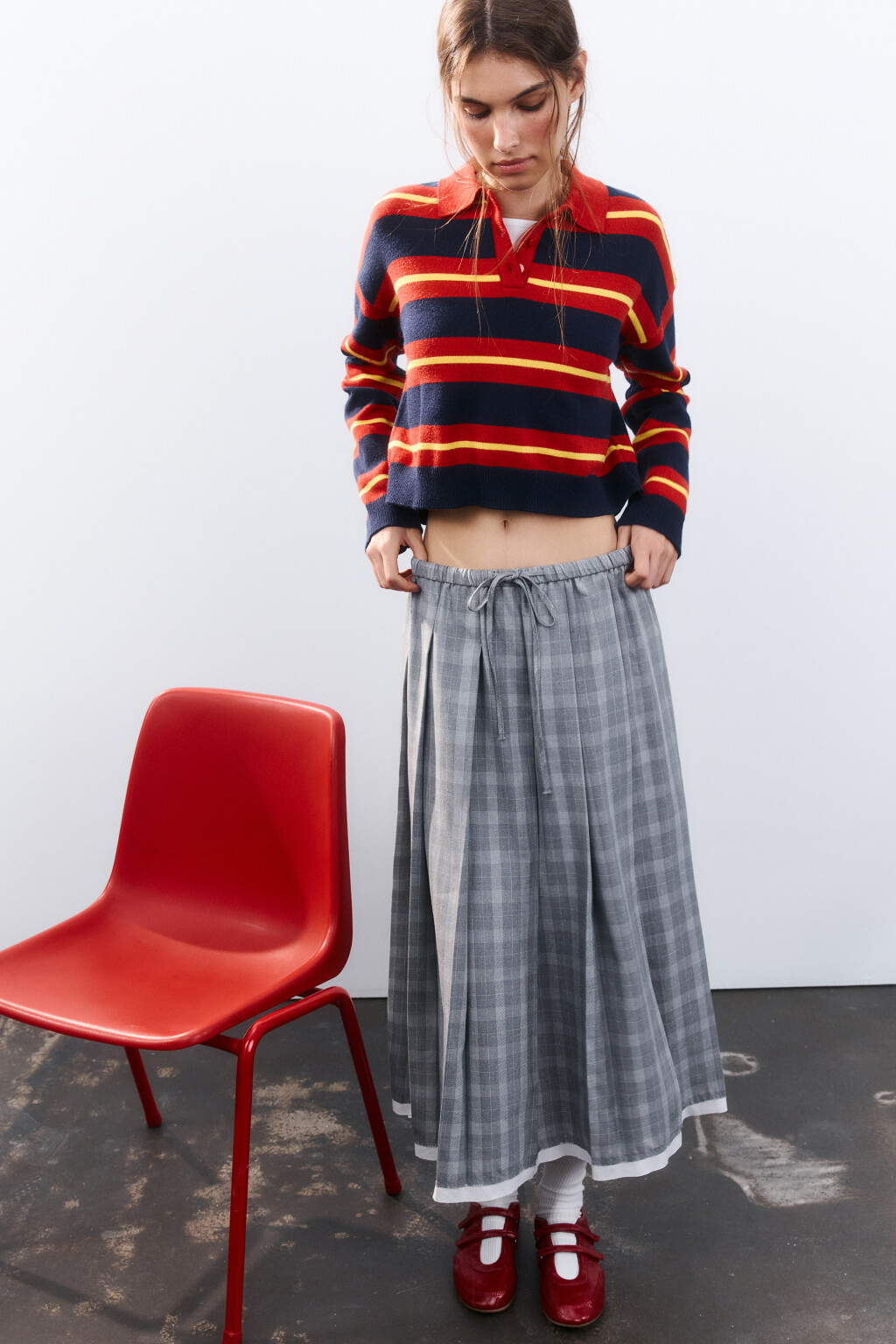 Джемпер-поло из вязаного трикотажа - цвет красный - 2