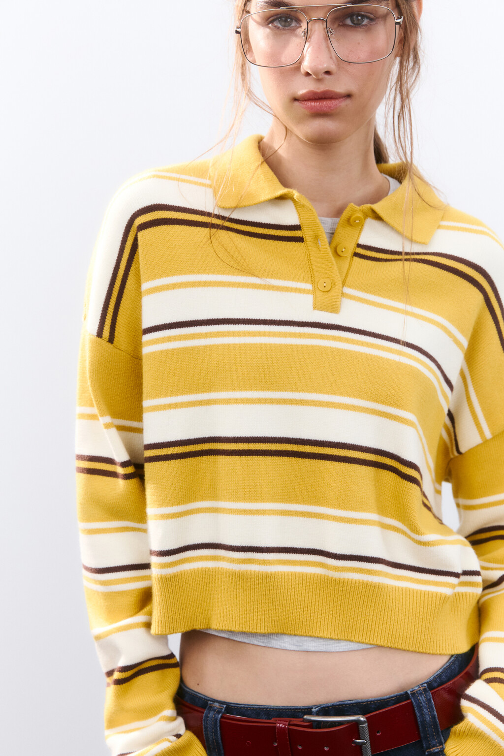 Джемпер-поло из вязаного трикотажа - цвет желтый - 1