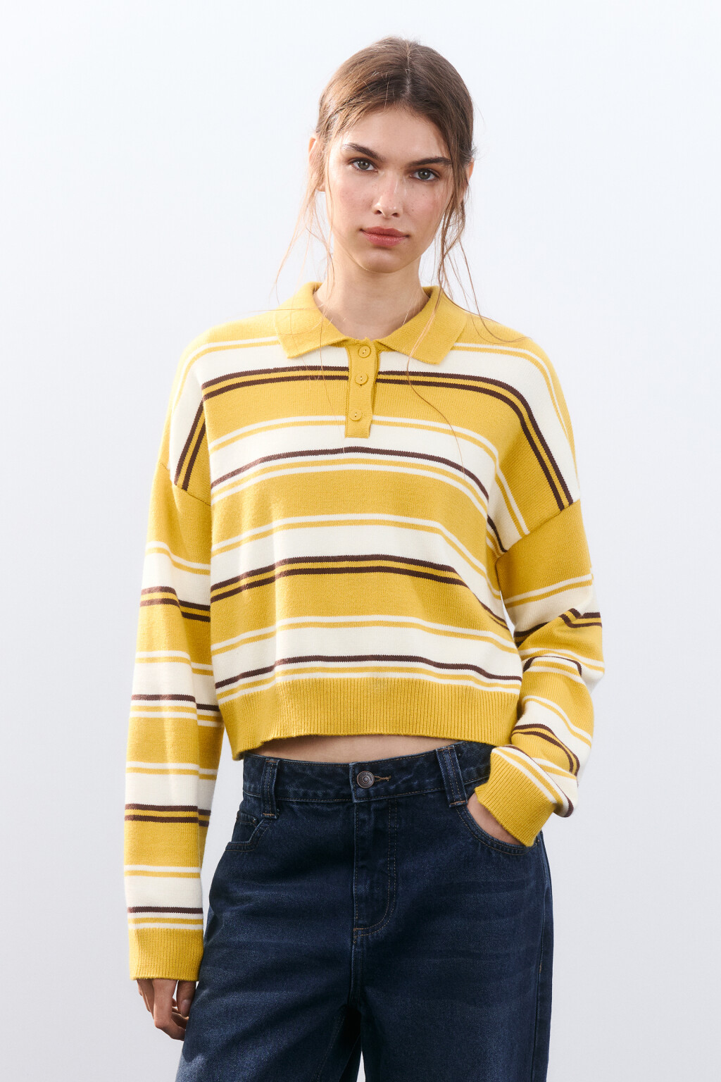 Джемпер-поло из вязаного трикотажа - цвет желтый - 2