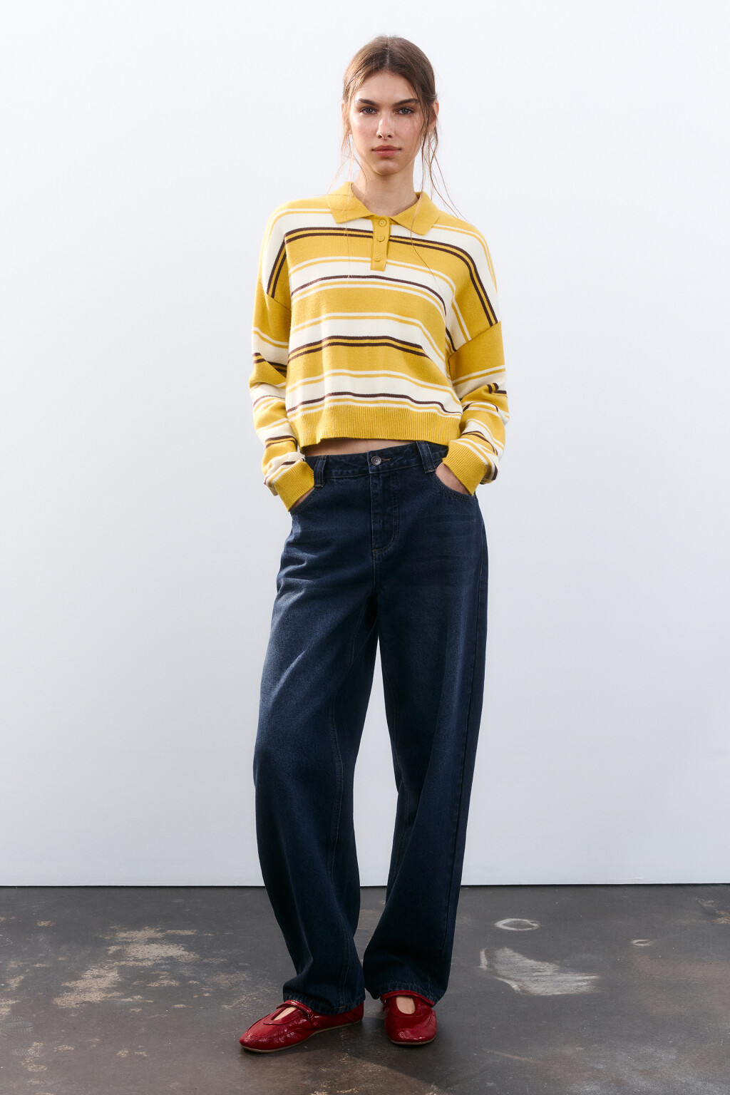 Джемпер-поло из вязаного трикотажа - цвет желтый - 4