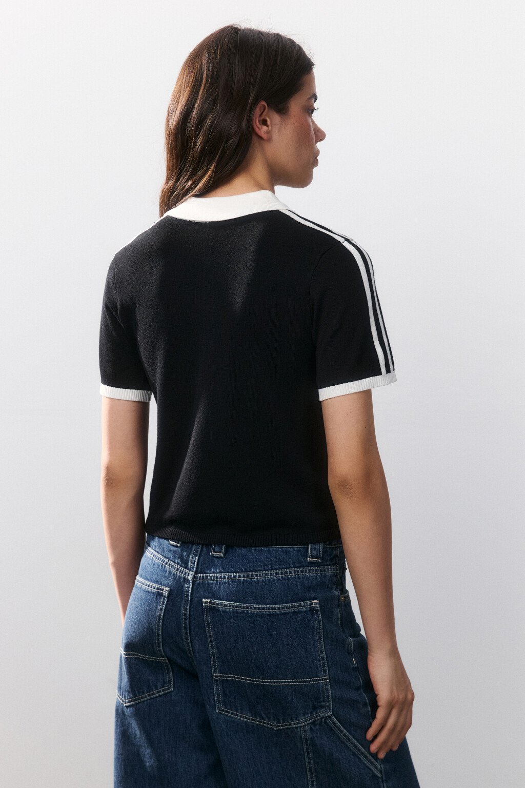 Футболка-поло вязаная с молнией - цвет черный - 3