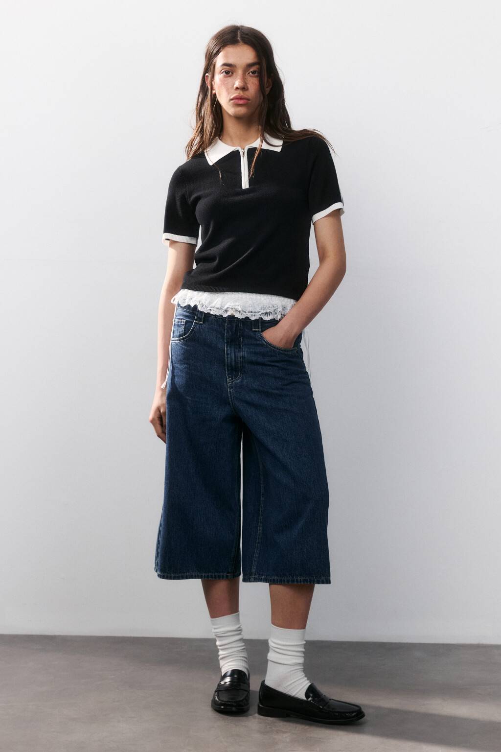 Футболка-поло вязаная с молнией - цвет черный - 4