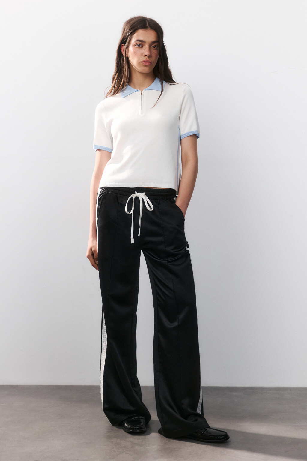 Футболка-поло вязаная с молнией - цвет молочный - 4