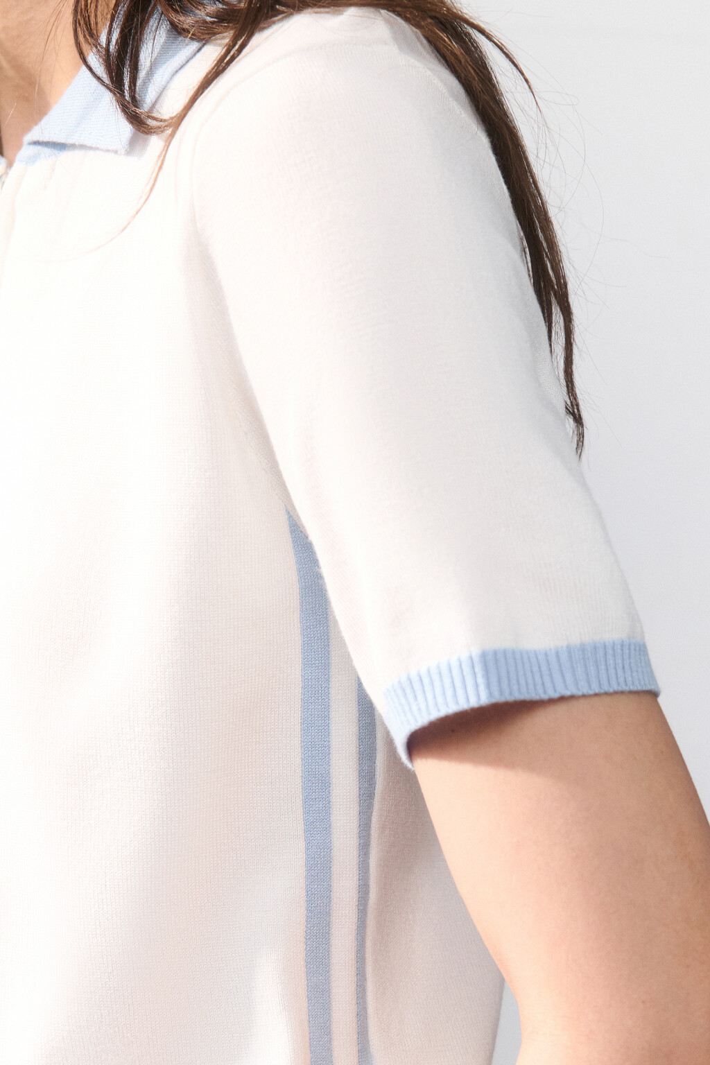 Футболка-поло вязаная с молнией - цвет молочный - 6