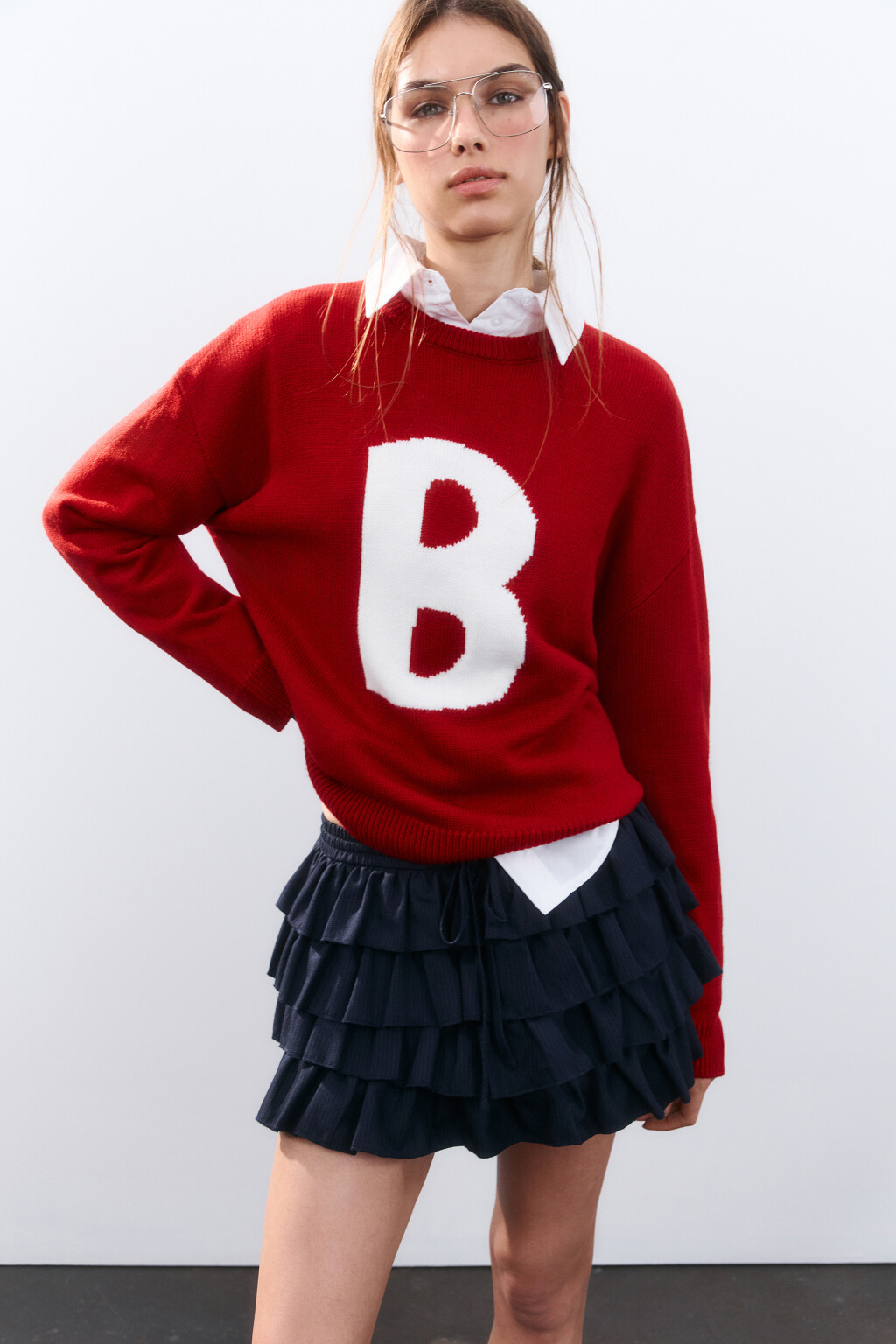 Джемпер вязаный с вышивкой - цвет красный - 2