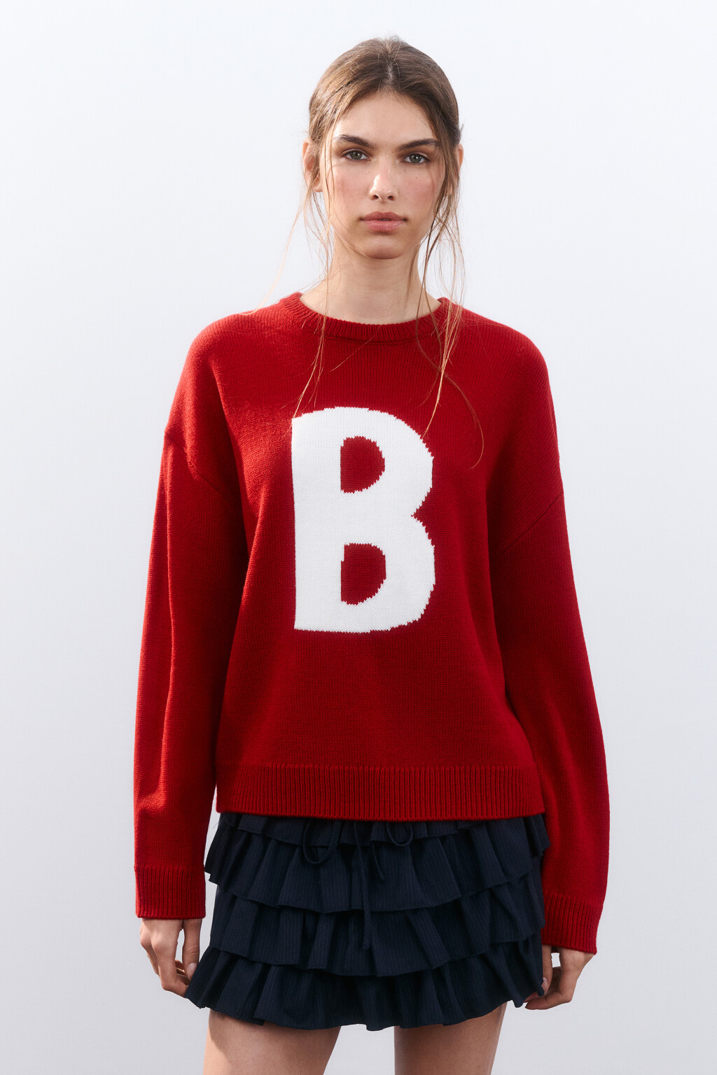 Джемпер вязаный с вышивкой - цвет красный - 3