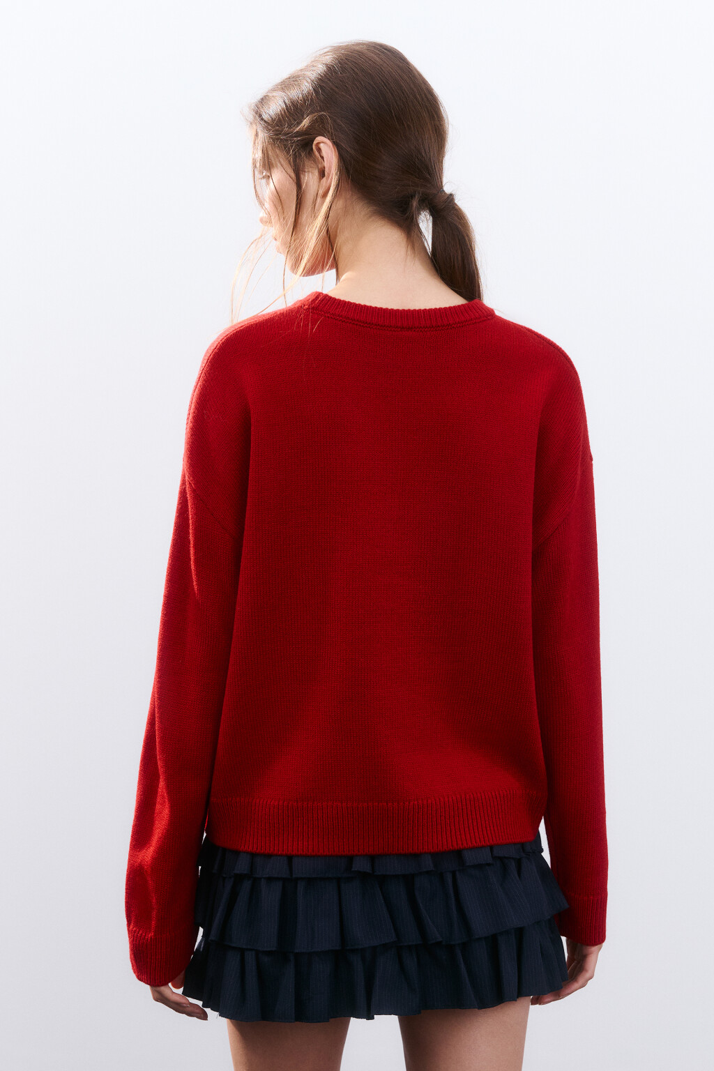 Джемпер вязаный с вышивкой - цвет красный - 4