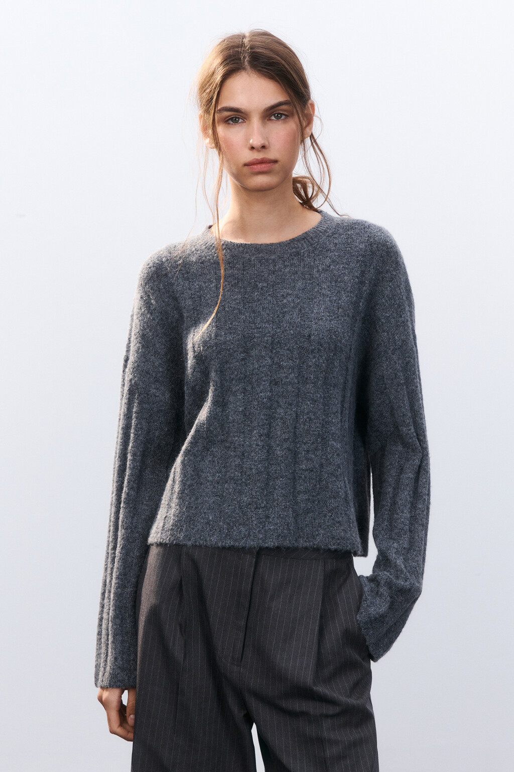 Джемпер вязаный с шерстью - цвет серый - 2
