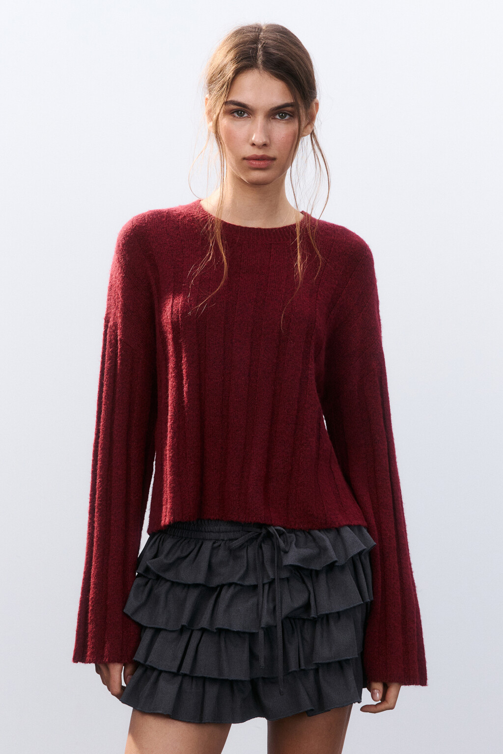Джемпер вязаный с шерстью - цвет бордовый - 2