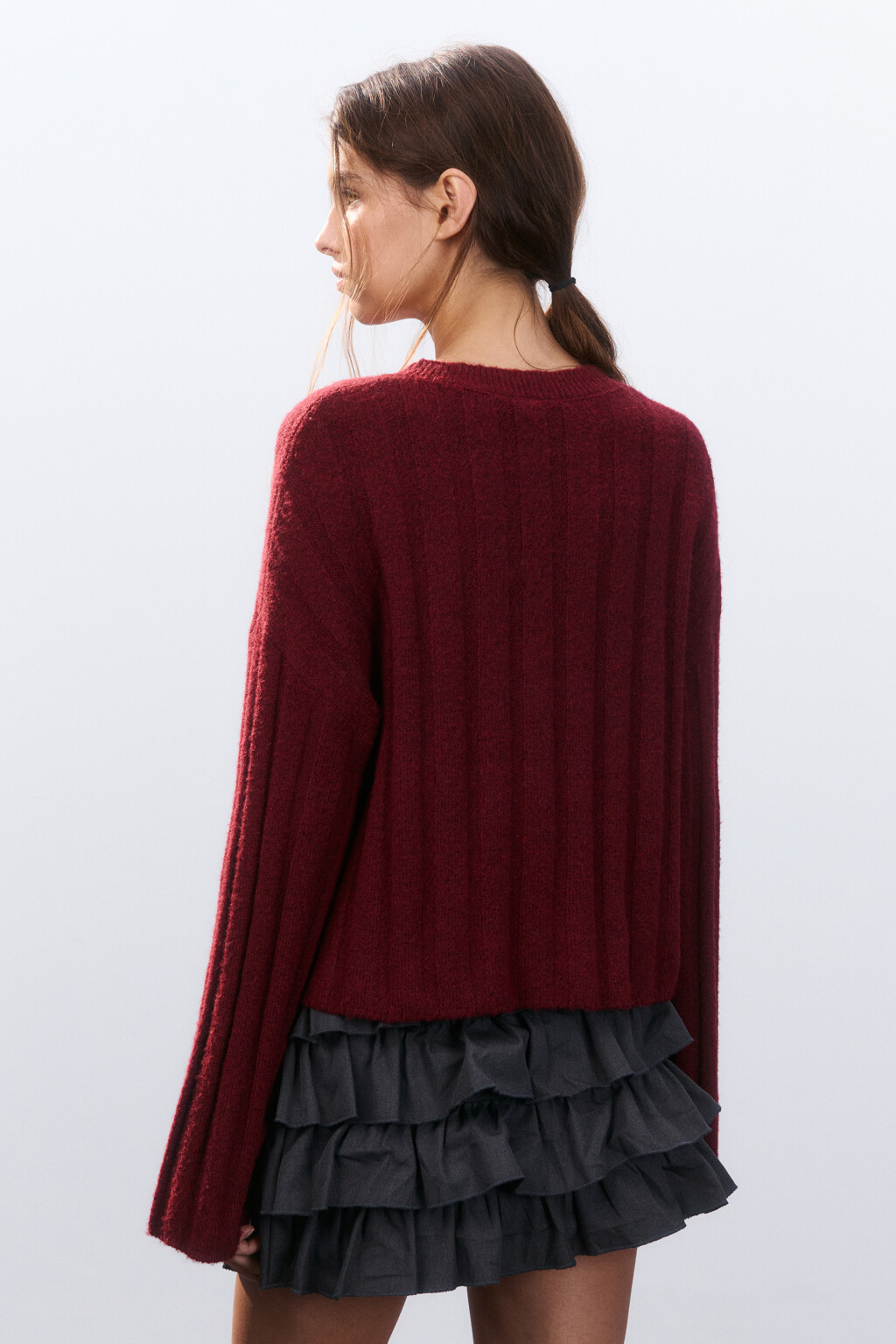 Джемпер вязаный с шерстью - цвет бордовый - 3