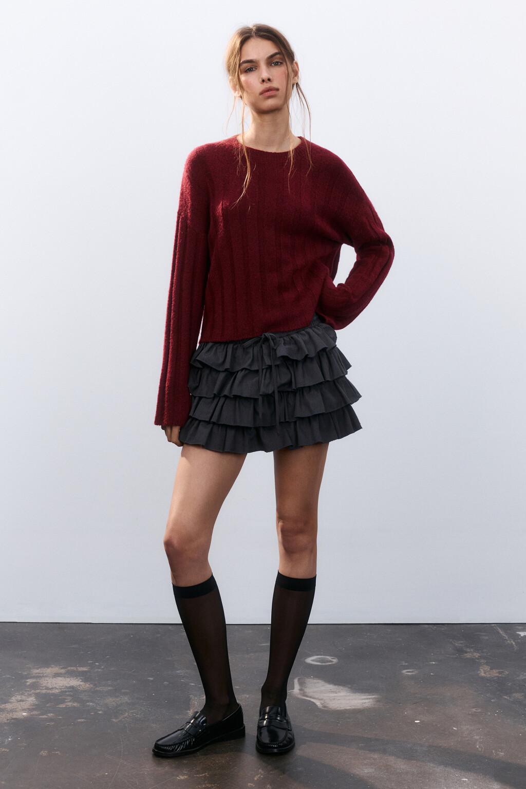 Джемпер вязаный с шерстью - цвет бордовый - 4