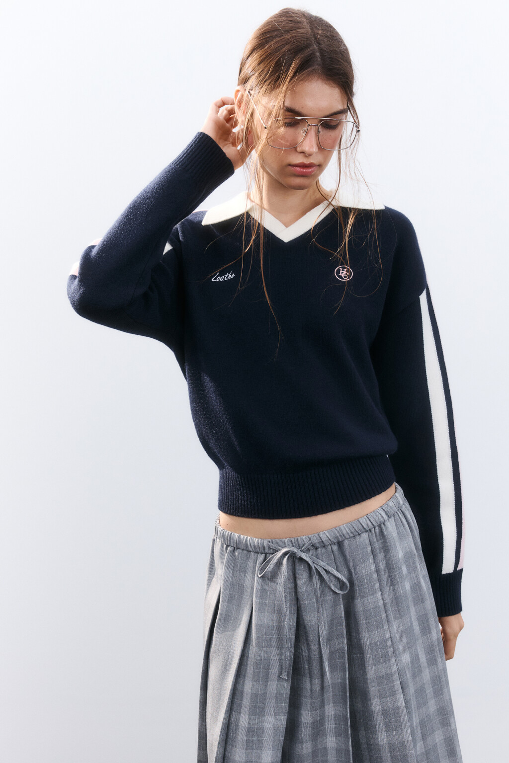 Джемпер-поло вязаный с вышивкой - цвет синий - 1