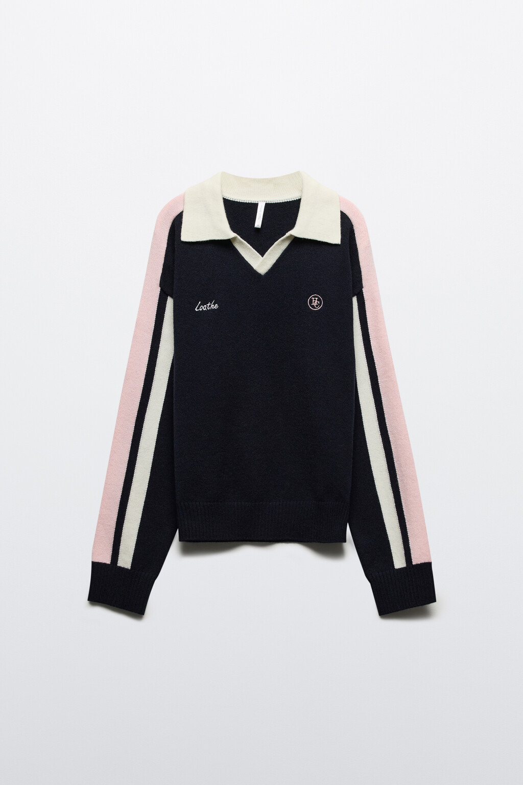 Джемпер-поло вязаный с вышивкой - цвет синий - 8