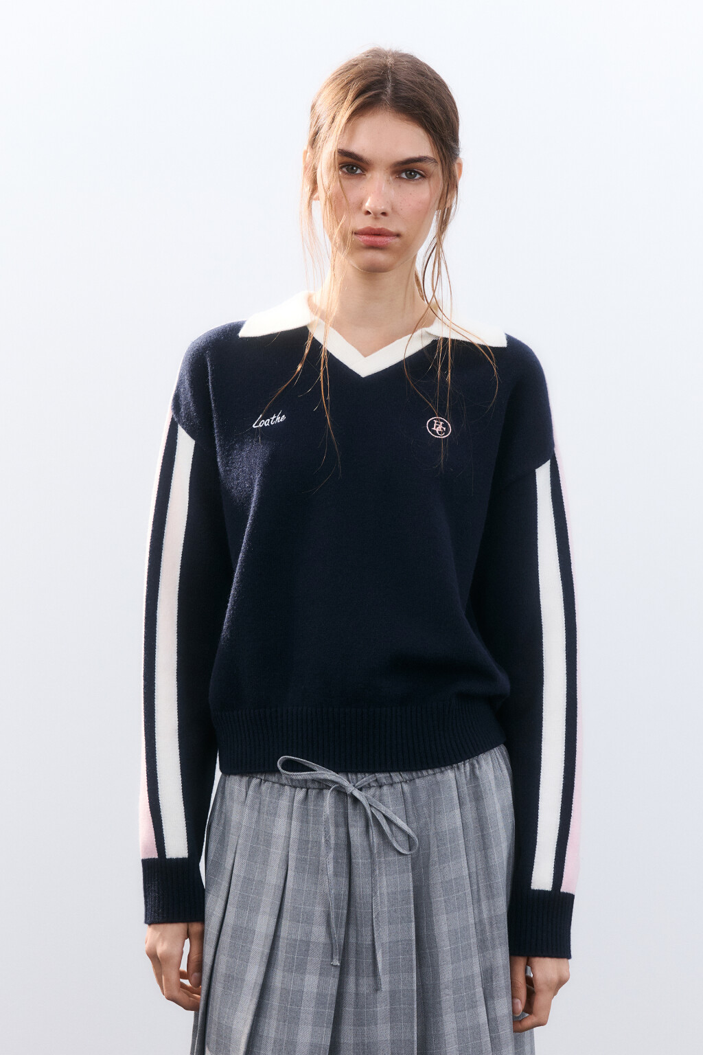 Джемпер-поло вязаный с вышивкой - цвет синий - 3