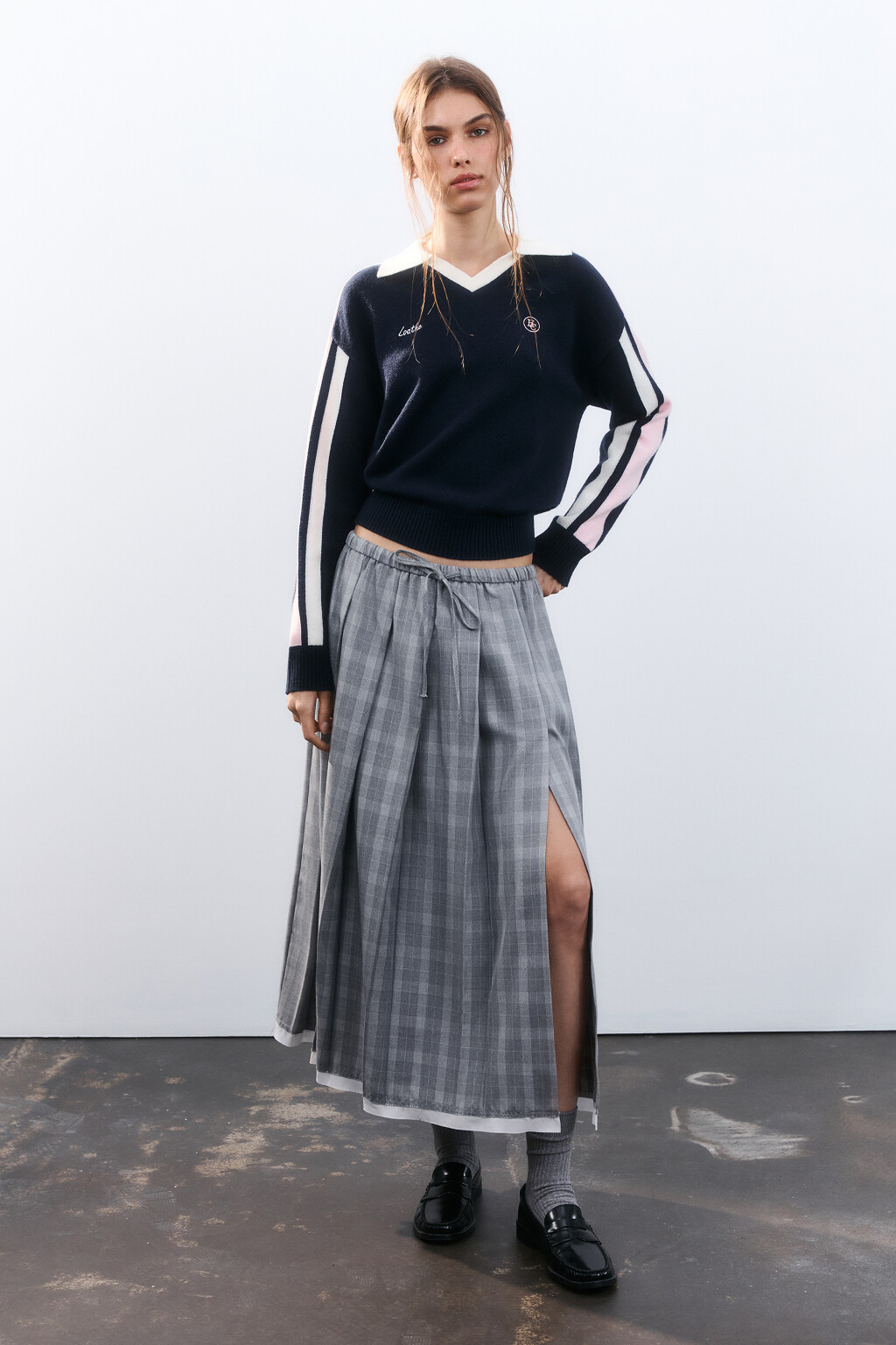 Джемпер-поло вязаный с вышивкой - цвет синий - 5