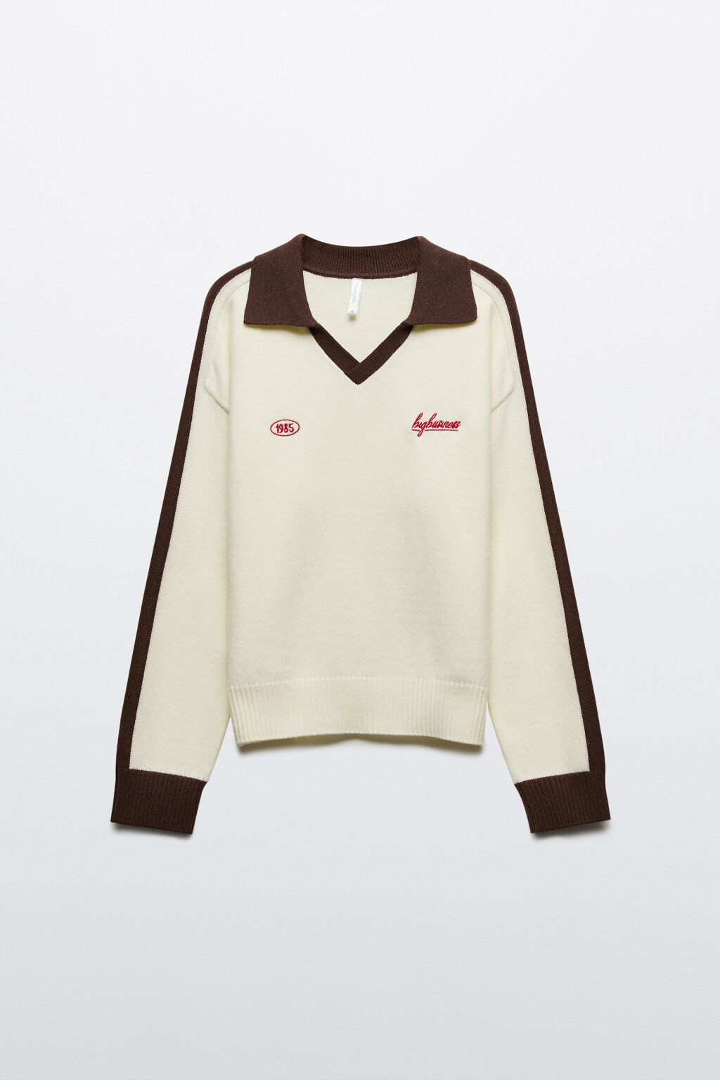 Джемпер-поло вязаный с вышивкой - цвет молочный - 7